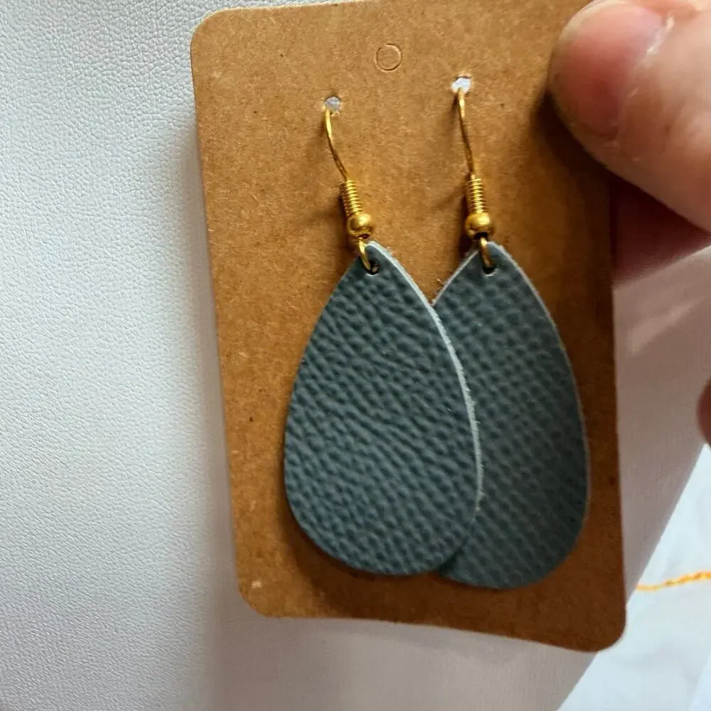 Teardrop Faux Leather Earrings Gray
